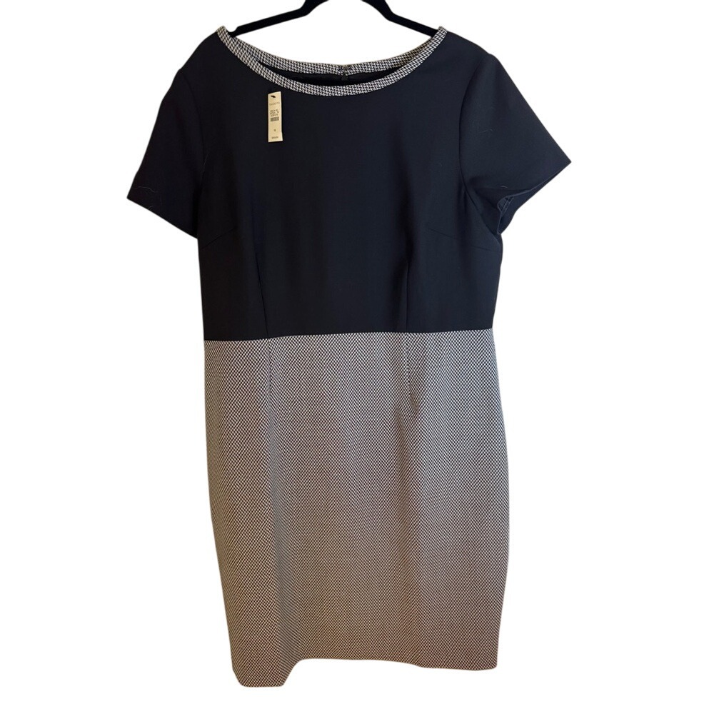 NWT Talbots Black & White Herringbone Sheath Dress, Size 16‎ - Picture 2 of 9